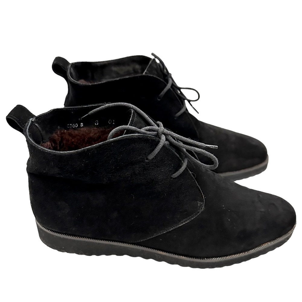 COLE HAAN Fur-Lined Black Suede Lace-up Ankle Booties